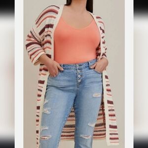 Torrid Kimono Cardigan Duster Cotton Multi Stripes Size 1X